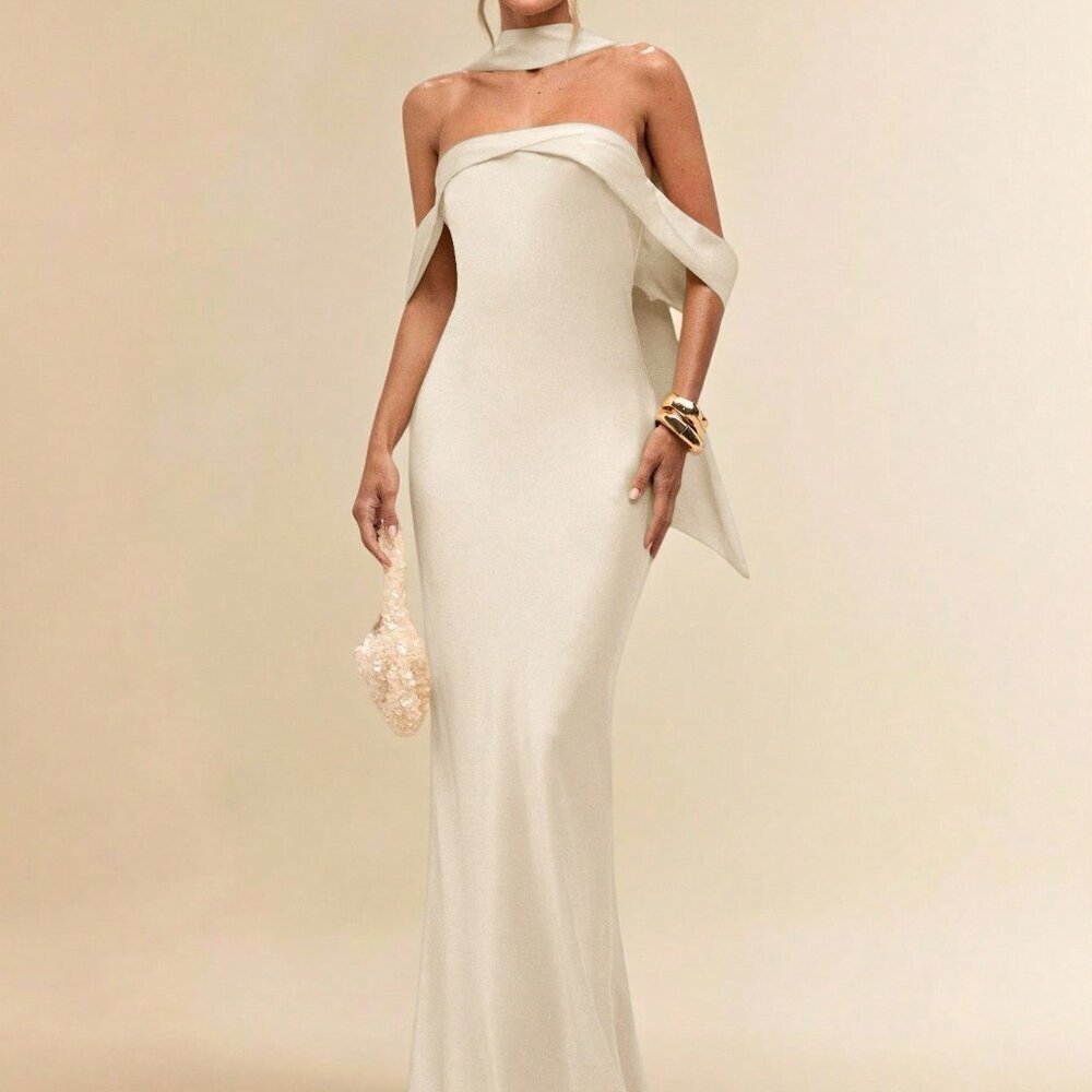 Apricot Elegant Women's Minimalist Satin Mermaid Dress